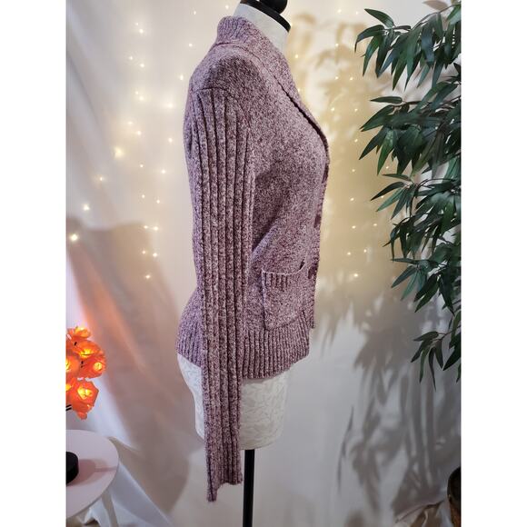 Polo Shawl Neck Embroidered Ribbed Burgundy Knit Cardigan Sweater Women's Size S - Picture 5 of 10